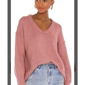 Free People Brookside Women's Long Sleeve Oversize Knit Pullover Sweater Rose XS